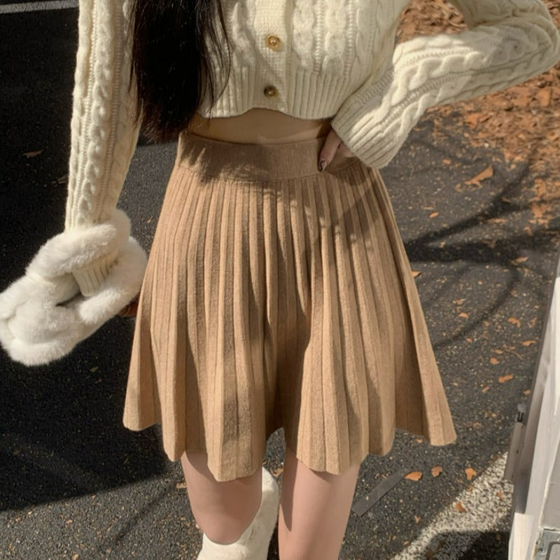 High-waisted A-line Figure-flattering Designer Knit Mini Skirt Versatile And Stylish by Royal Closet