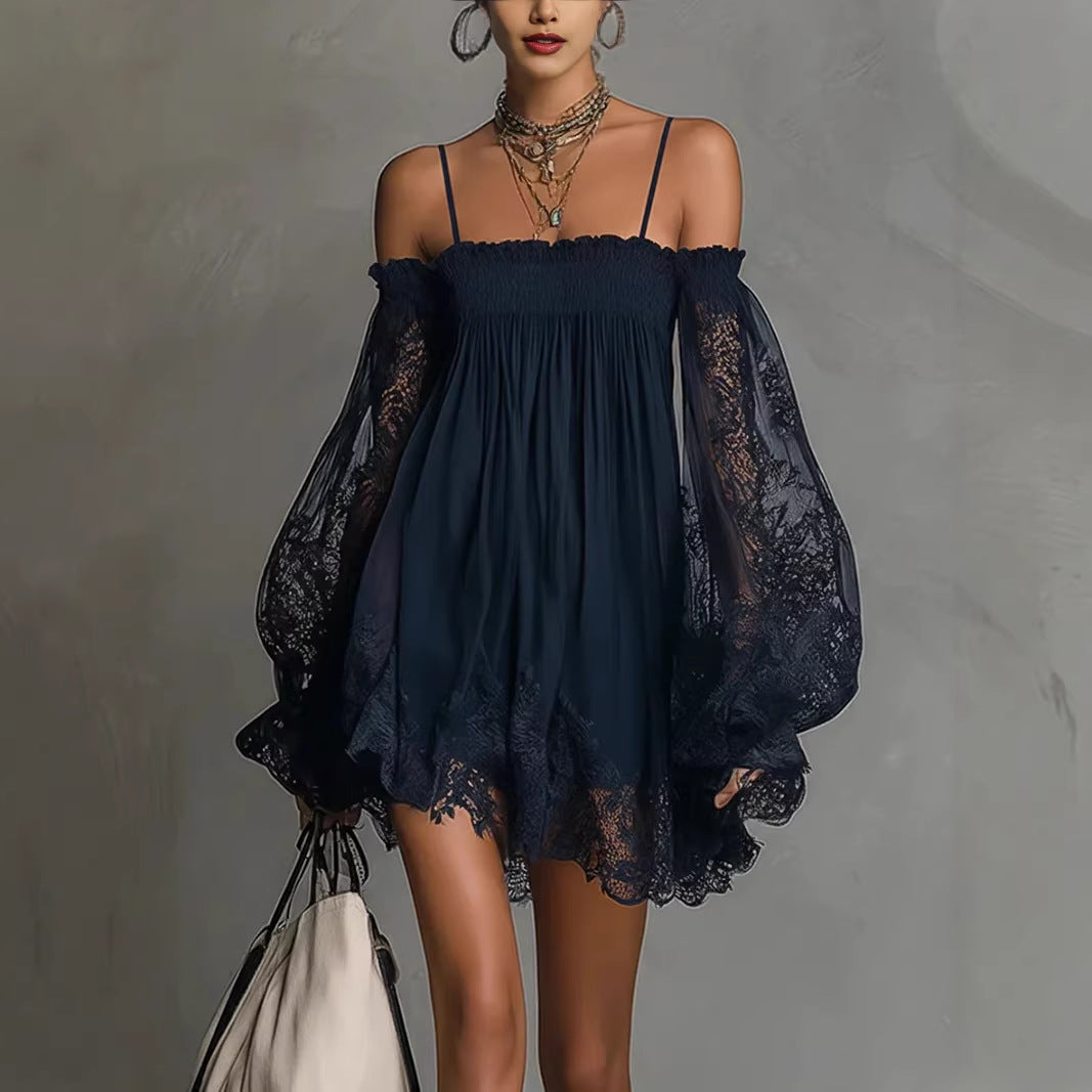 Womens Long-sleeve Lace Slip Dress by Royal Closet