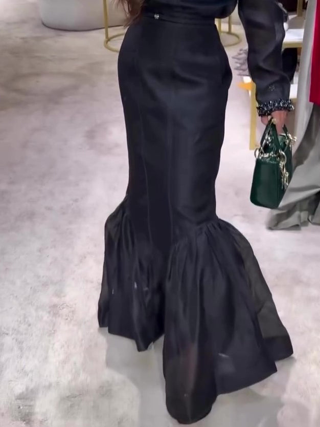 Black Structured Organza Mermaid Maxi Skirt by Royal Closet