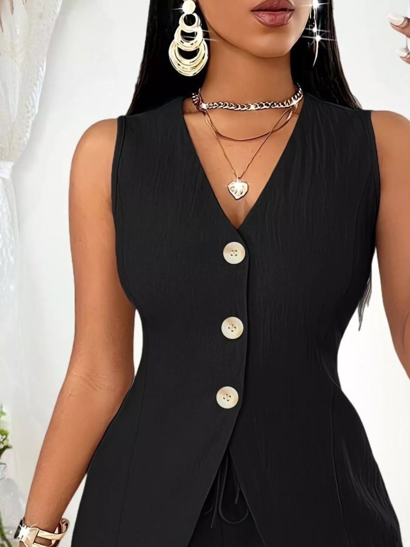 Sleeveless Button-Down Vest & Shorts Set by Trendsi
