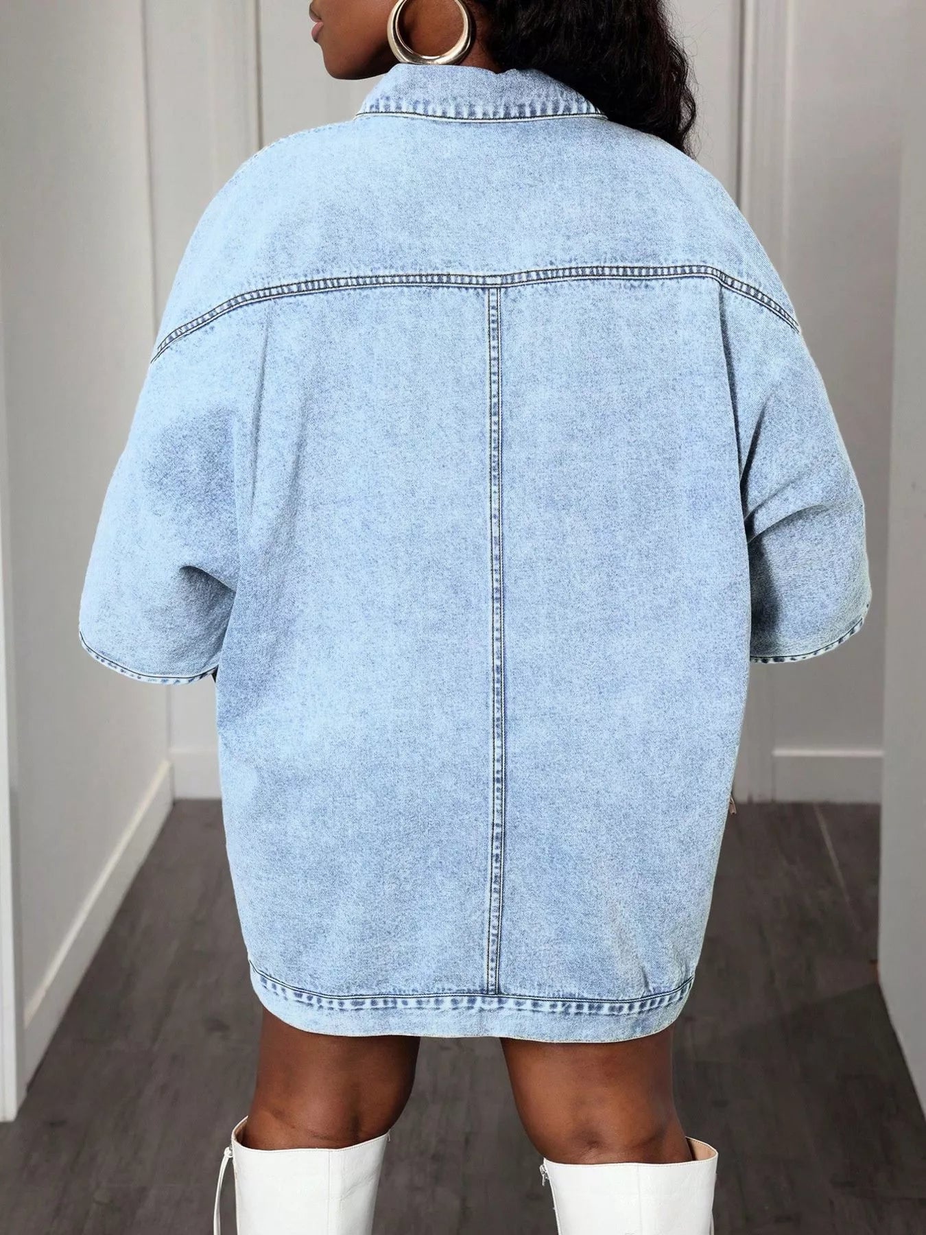 Oversized Batwing Sleeve Denim Top by Trendsi