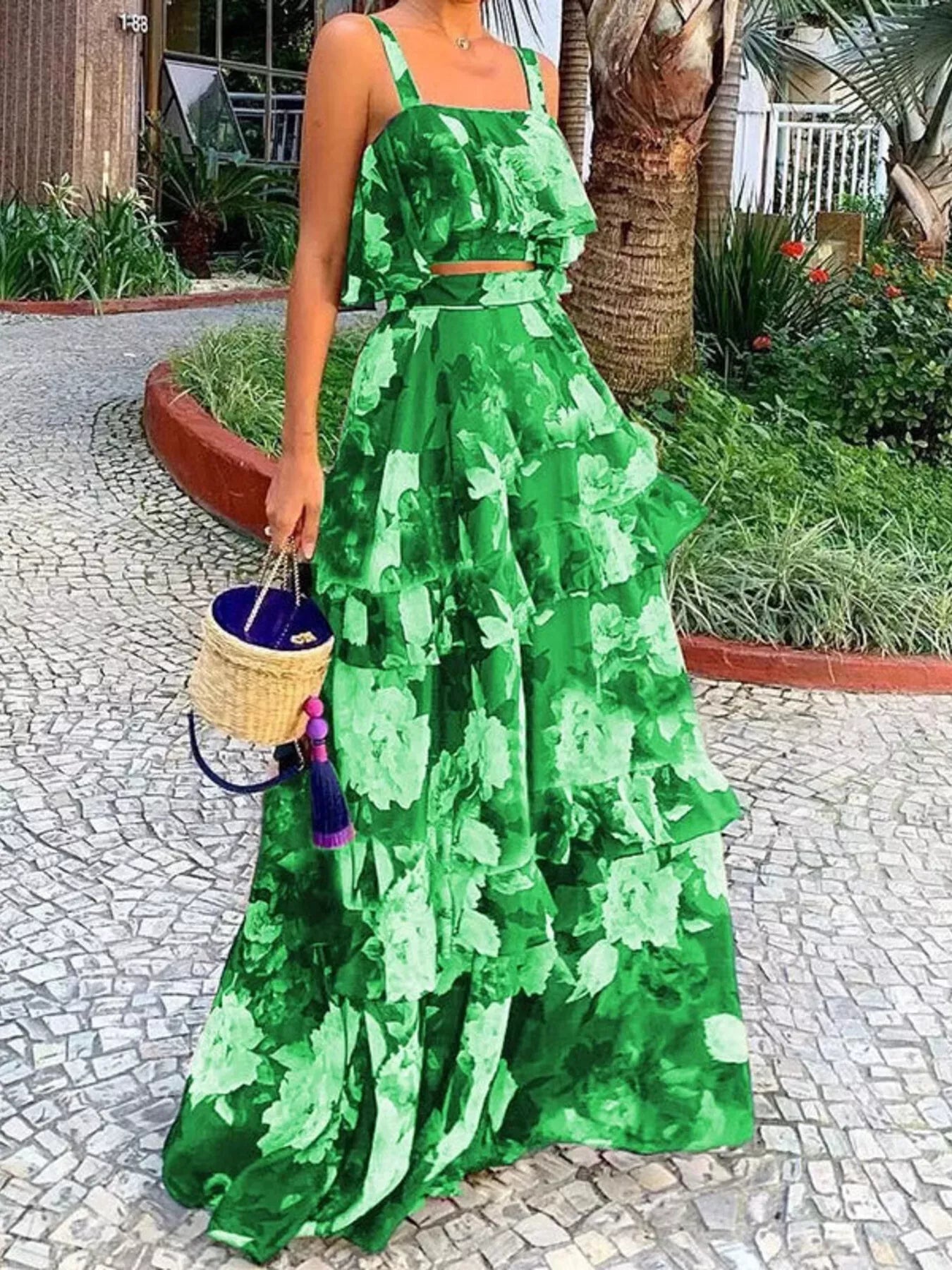 Floral Print Ruffle Cami and Skirt Two-Piece Set by Trendsi