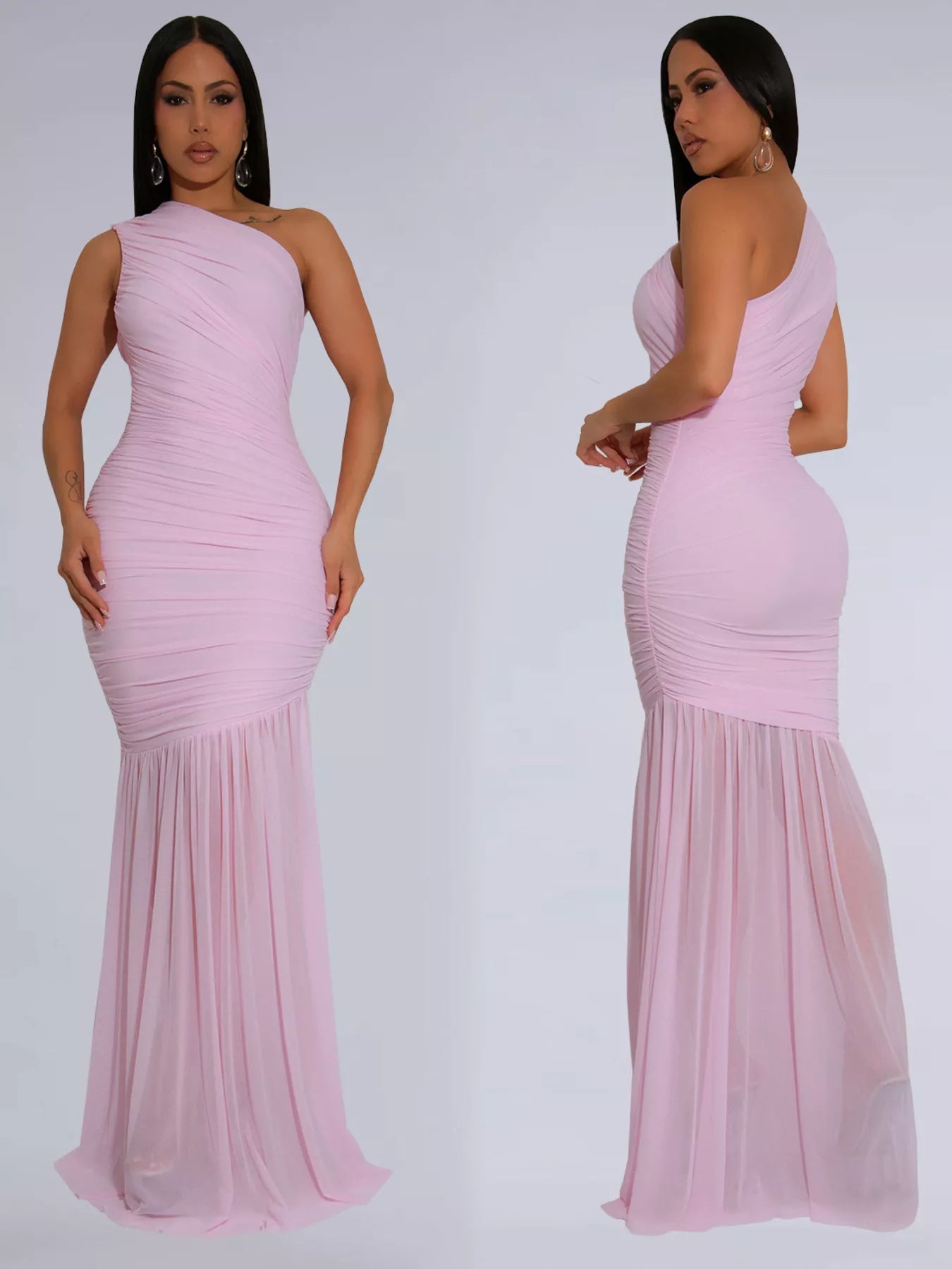 One-Shoulder Ruched Bodycon Maxi Dress by Trendsi