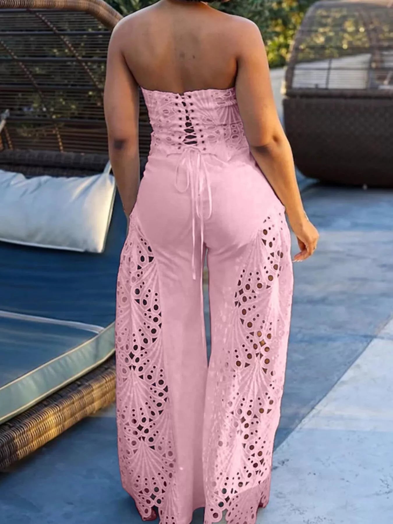Hollow-Out Tube Top and Pants Two-Piece Set by Trendsi