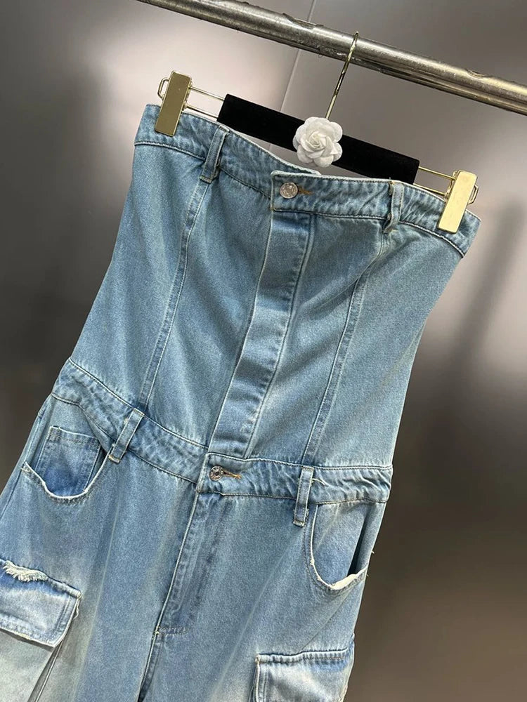 Solid Jumpsuits For Women Strapless Sleeveless High Waist Cargo Pants Summer Jumpsuit Female Fashion Clothing by eprolo