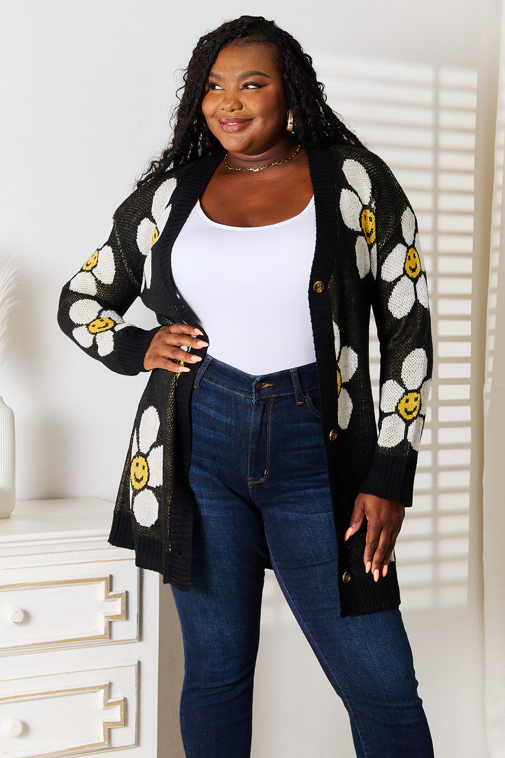 Perfee Floral Button Down Longline Cardigan by Trendsi