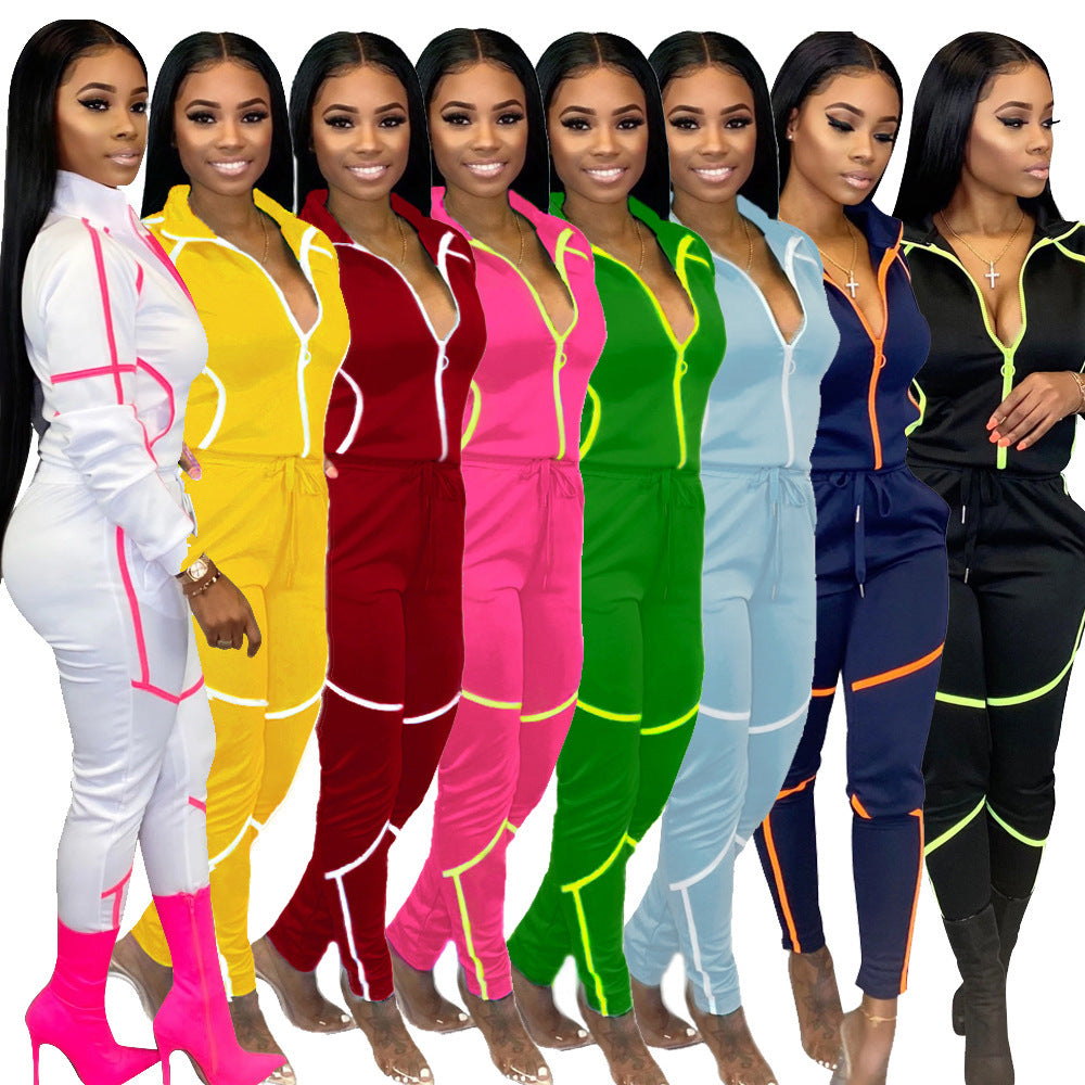 Womens Casual Sportswear Set With Unique Patchwork And Solid Colors by Royal Closet
