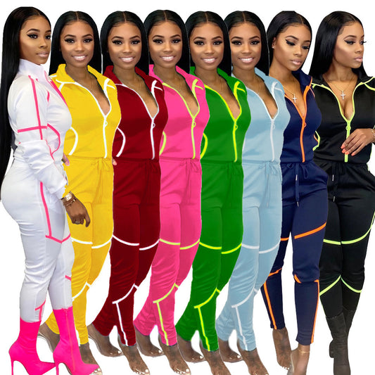 Womens Casual Sportswear Set With Unique Patchwork And Solid Colors by Royal Closet