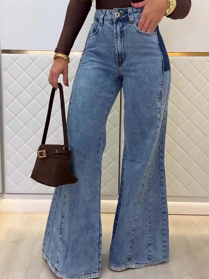 Trendy Light Blue High - Waisted Flared Jeans by Royal Closet