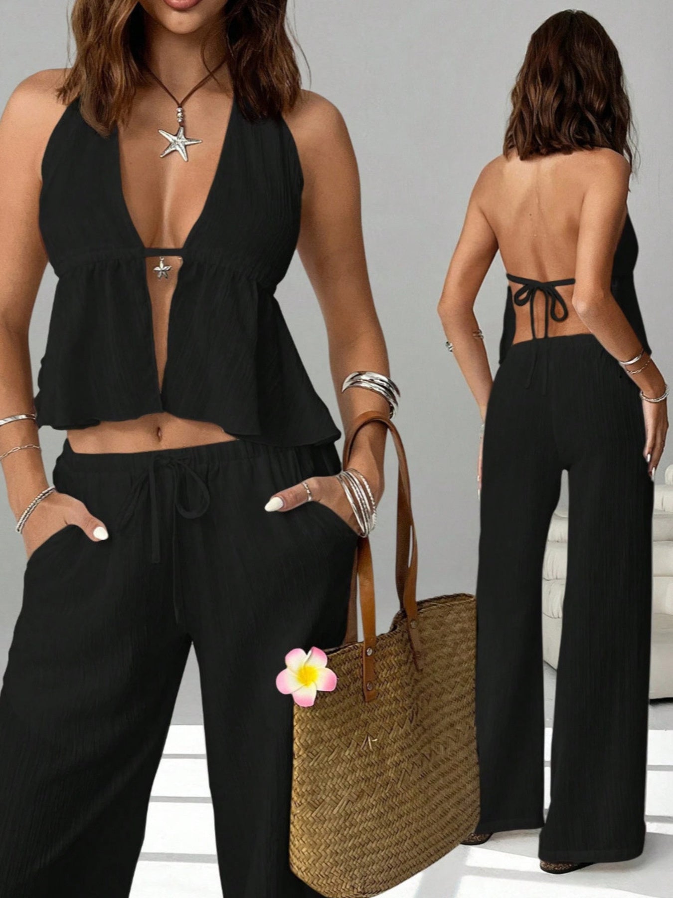 Halter Neck Cami and Pants Set by Trendsi