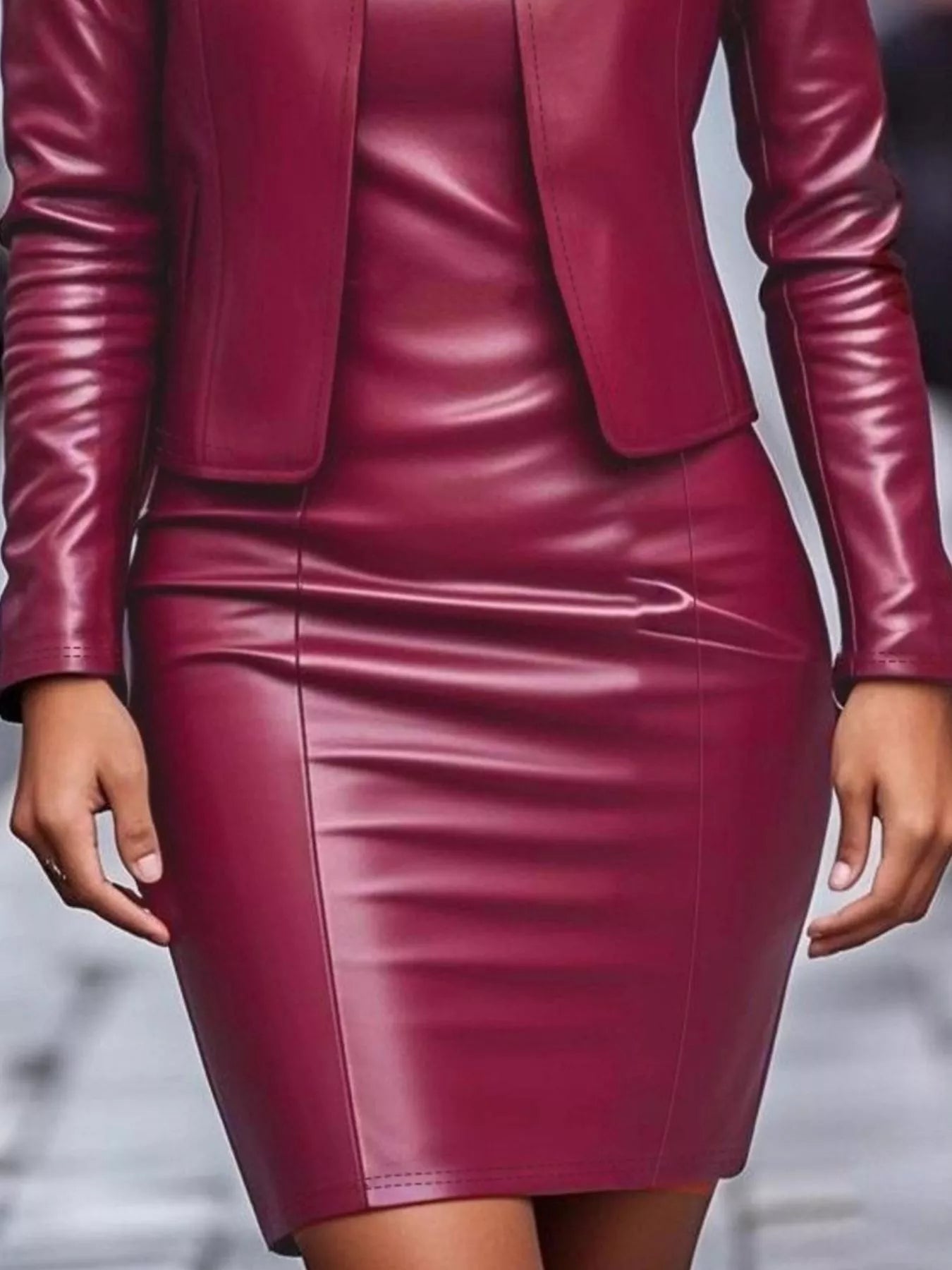 Open Front Leather Jacket & Dress Set by Trendsi