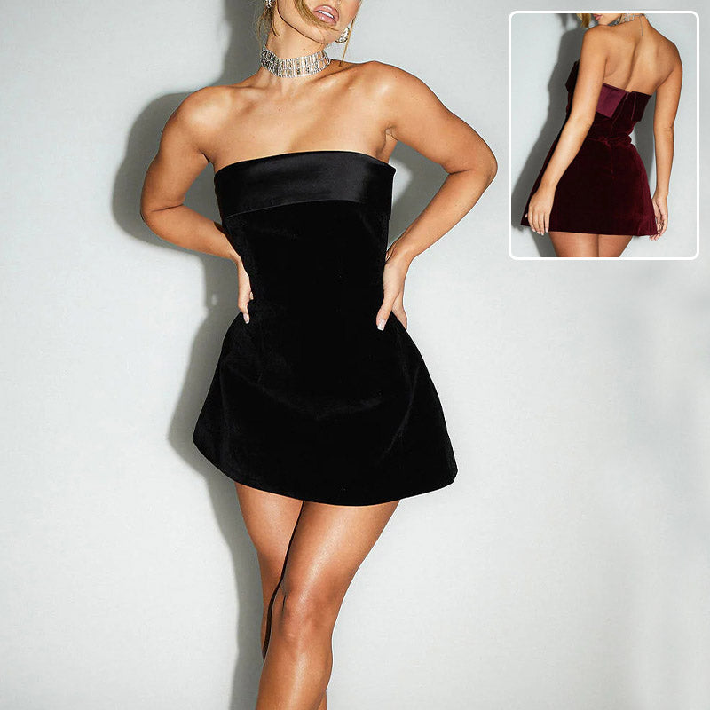 Ins Slim Tube-top Dress Fashion Zipper A-line Short Dresses Party Evening Clothing For Women by Royal Closet