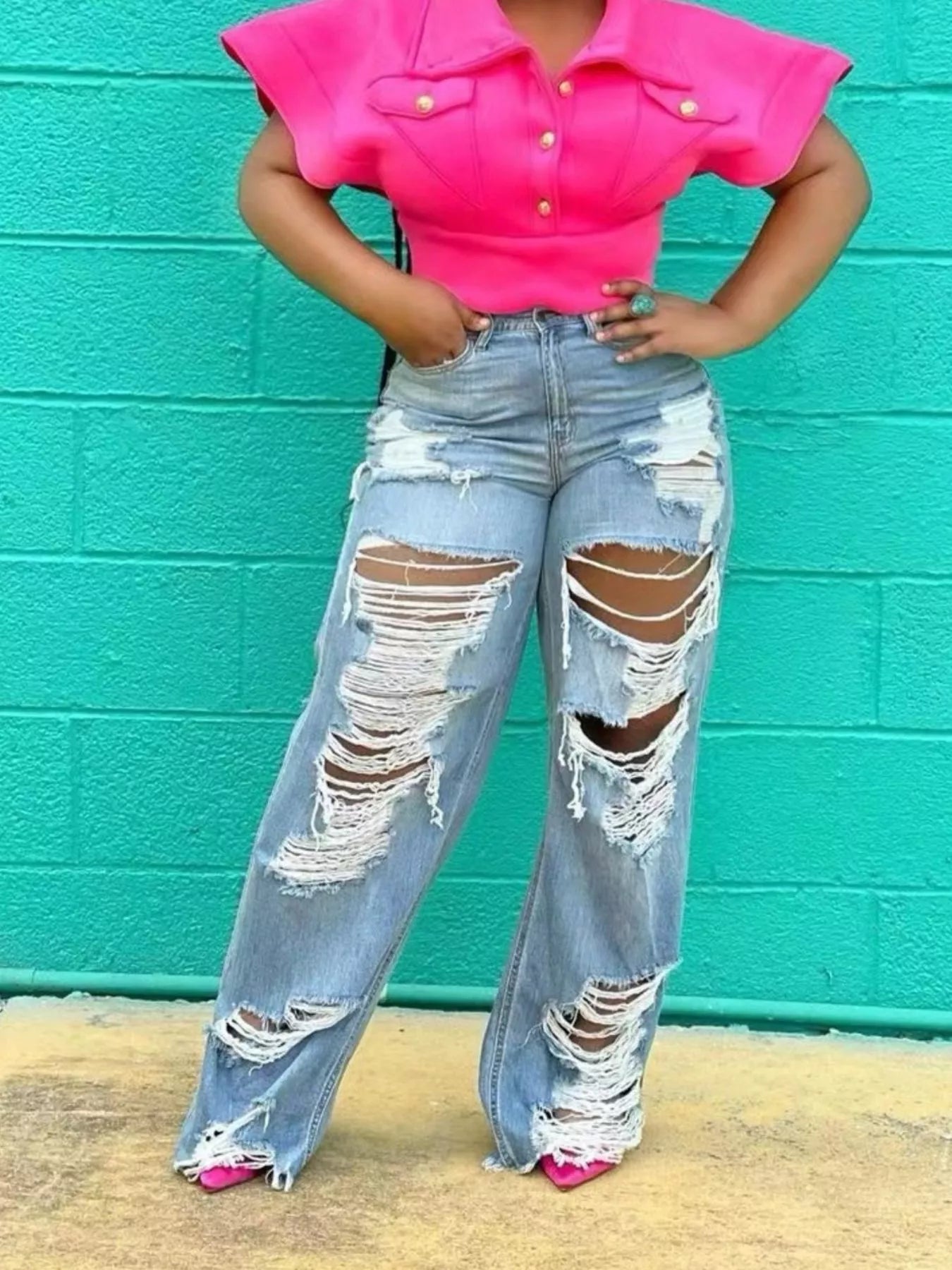 Full Size Distressed Wide Leg Jeans Plus Size by Trendsi