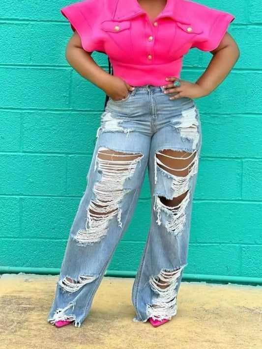Full Size Distressed Wide Leg Jeans Plus Size by Trendsi
