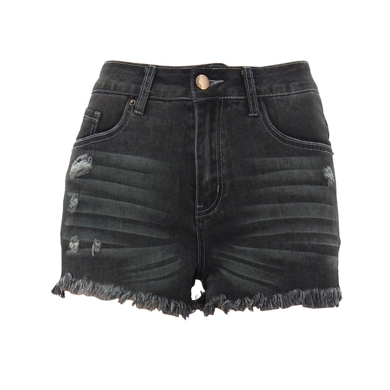 Womens Ripped Stretch Denim High-Waist Shorts by Royal Closet