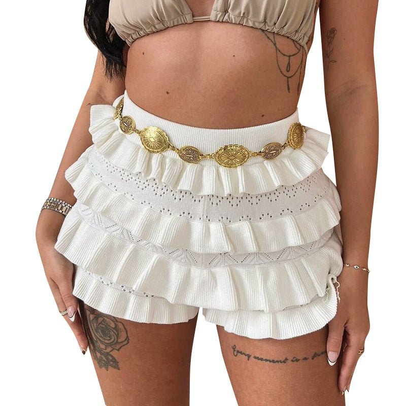 Sexy Solid-Colored High-Waisted Ruffle-Trimmed Shorts by Royal Closet