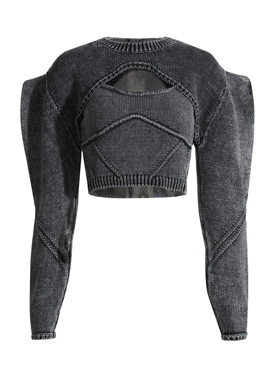 Streetwear Denim Two Piece Set Womens Square Collar Sleeveless Tanks O Neck Long Sleeve Tops Knitting Female Sets by eprolo