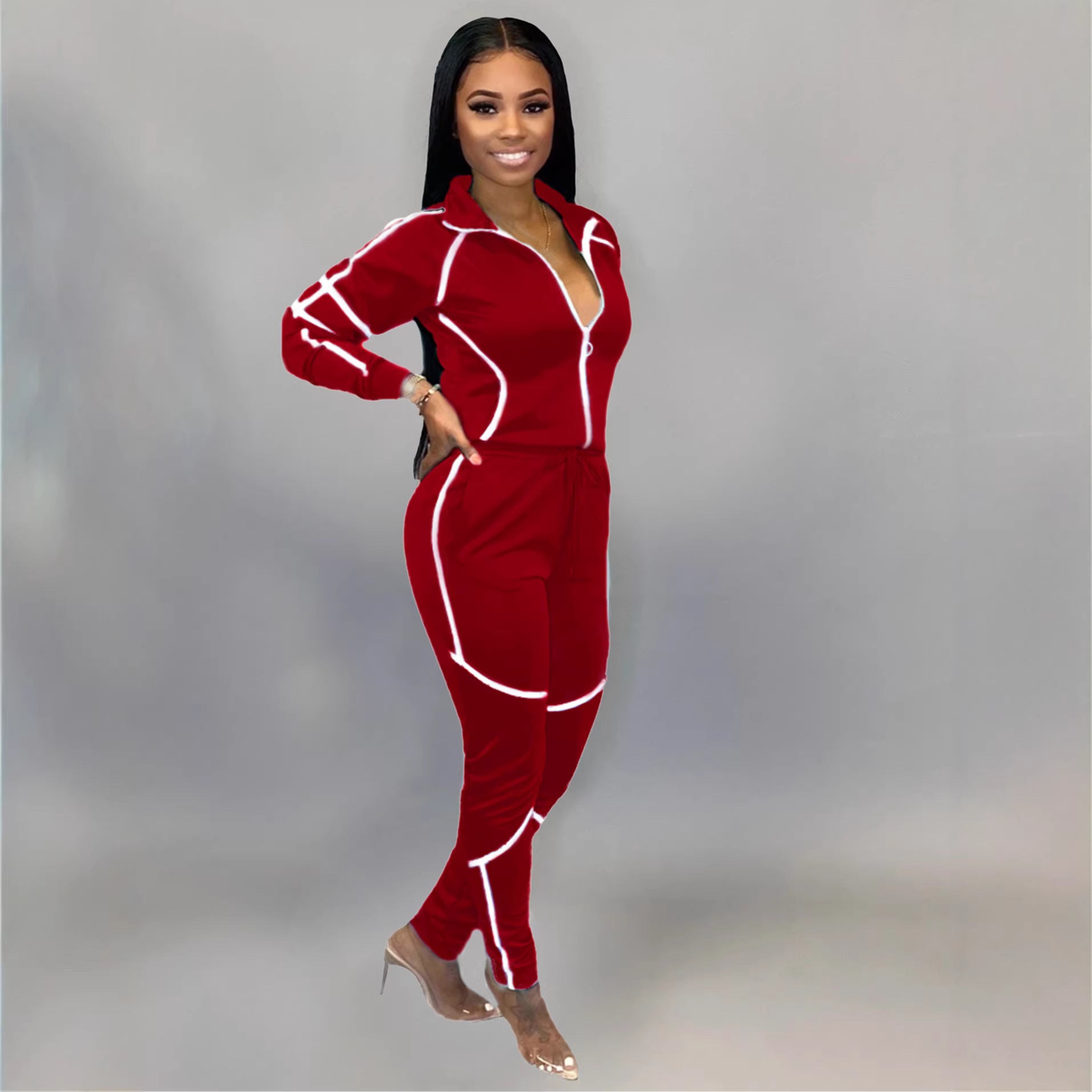 Womens Casual Sportswear Set With Unique Patchwork And Solid Colors by Royal Closet