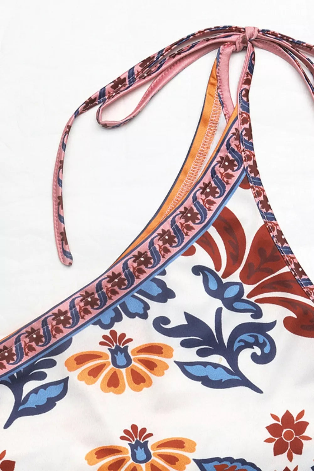 Floral Print One-Shoulder Tie Bodysuit by Trendsi