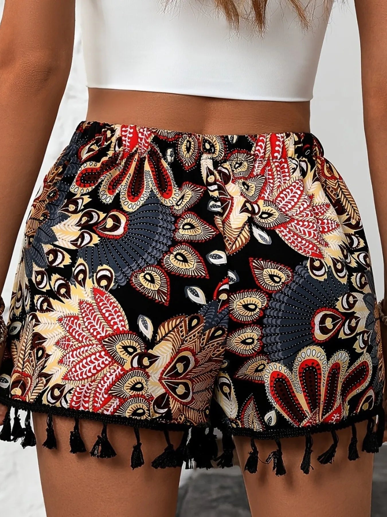 Paisley Print Tassel Hem Shorts by Trendsi