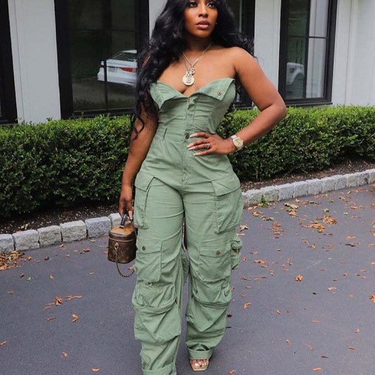 Womens Fashion Multi-pocket Jumpsuit by Royal Closet