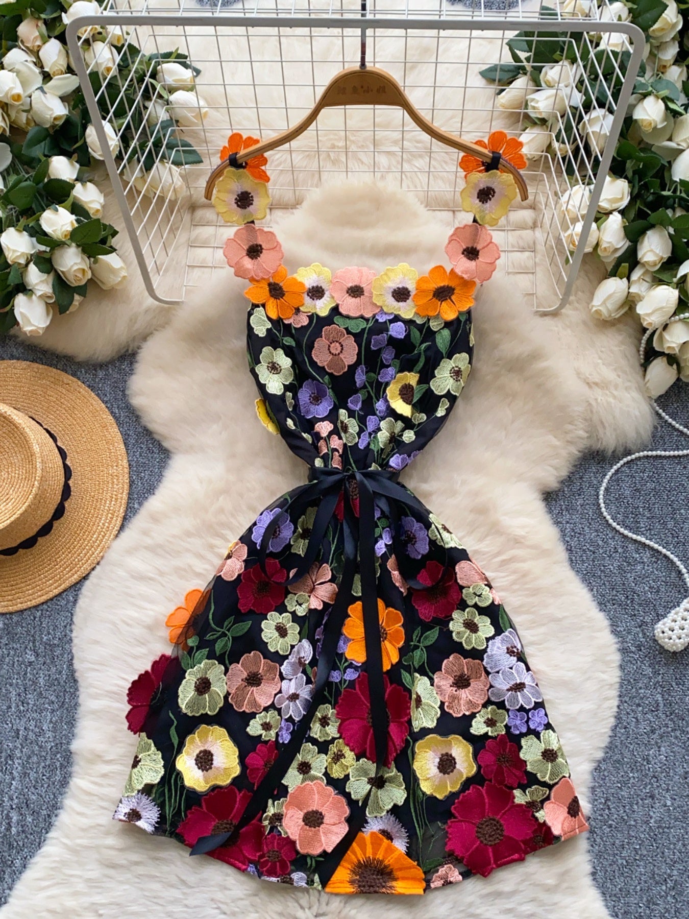 Floral Tie Waist Mini Dress by Trendsi
