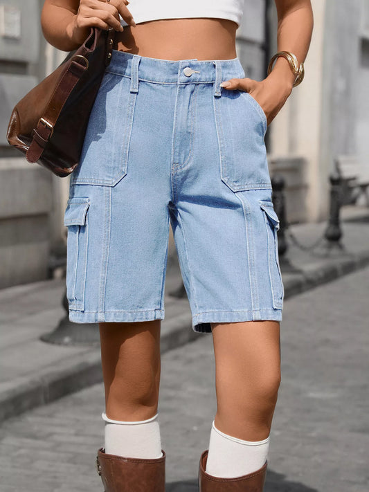 High-Waisted Wash Denim Shorts by Trendsi