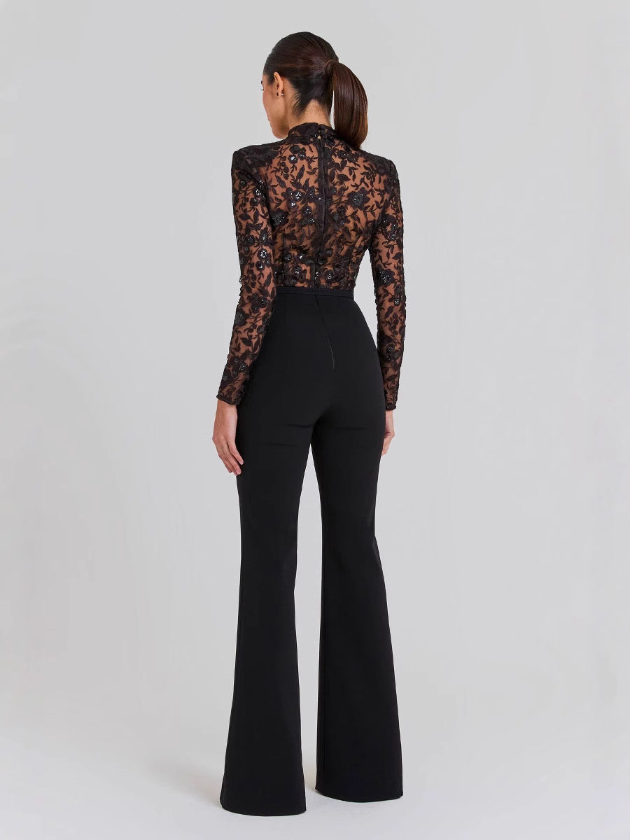 Womens Lace Long-Sleeved Trousers Jumpsuit by Royal Closet