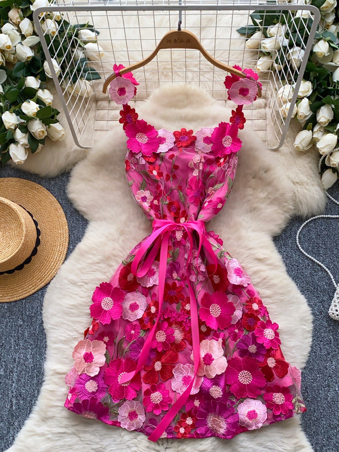 Floral Tie Waist Mini Dress by Trendsi