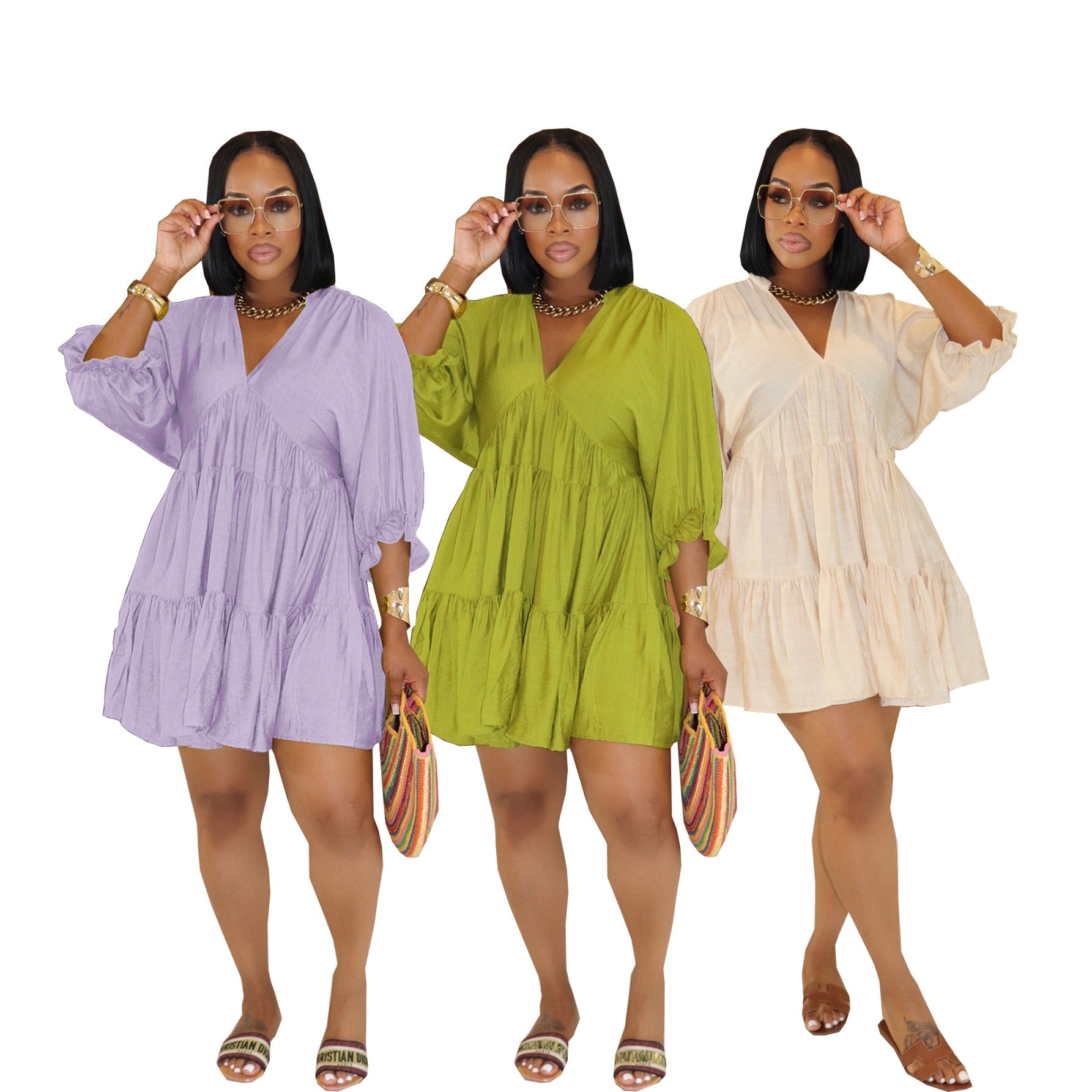 Womens Solid-Color Pleated Dress by Royal Closet