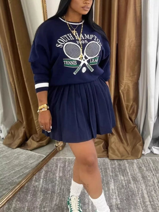 Graphic Sweatshirt & Pleated Skirt Set by Trendsi