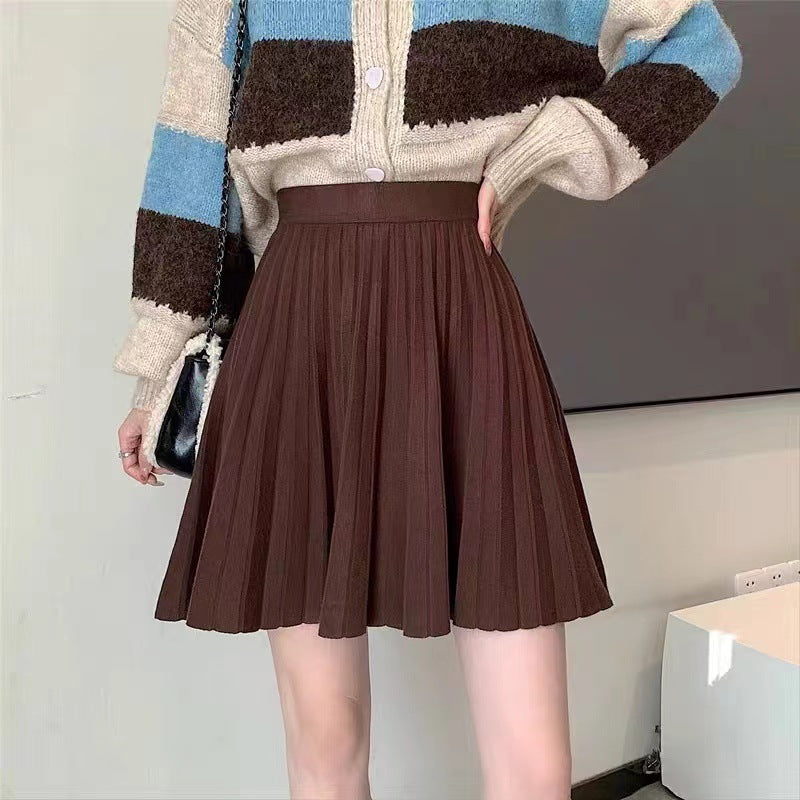 High-waisted A-line Figure-flattering Designer Knit Mini Skirt Versatile And Stylish by Royal Closet