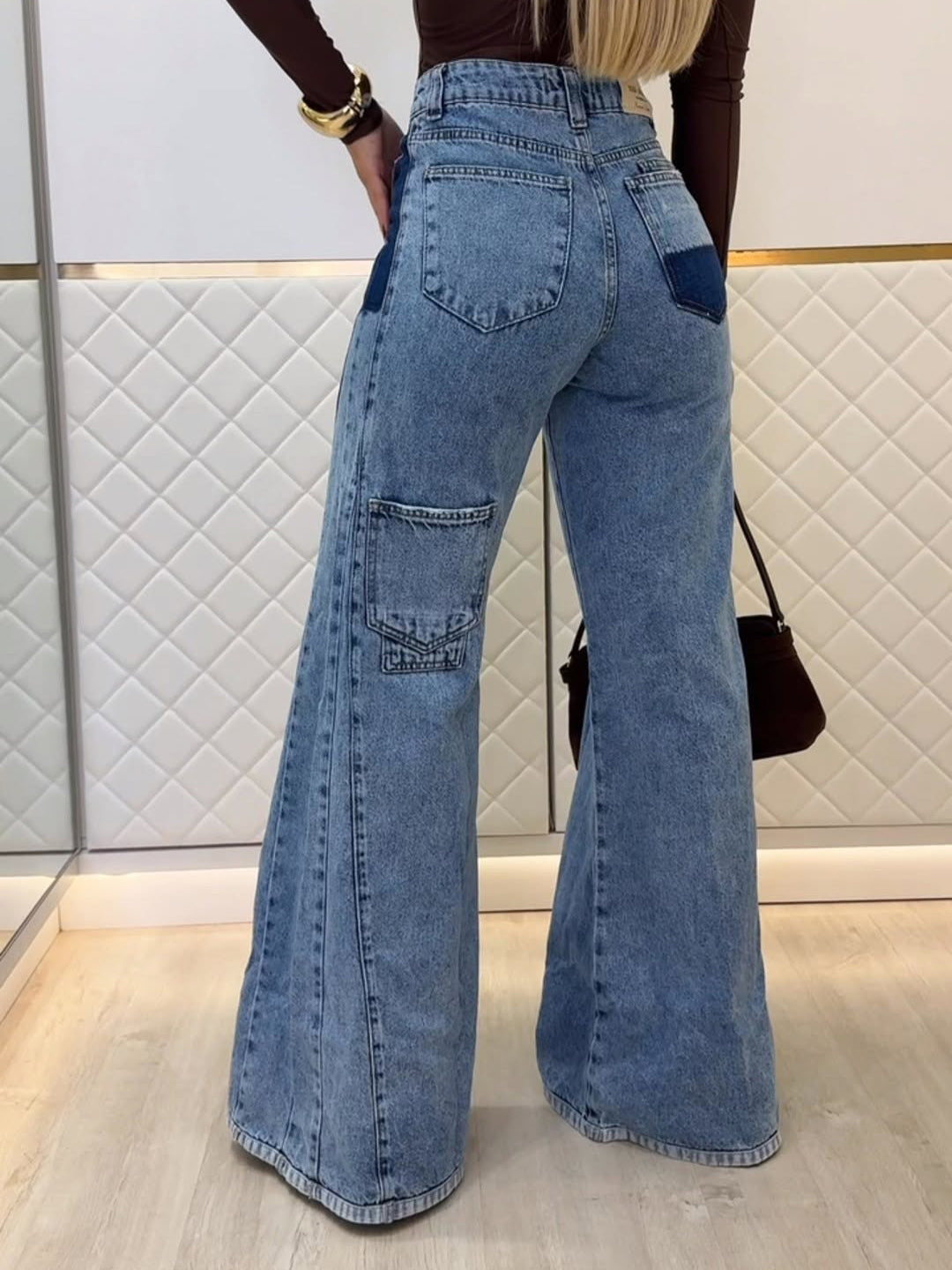 Trendy Light Blue High - Waisted Flared Jeans by Royal Closet