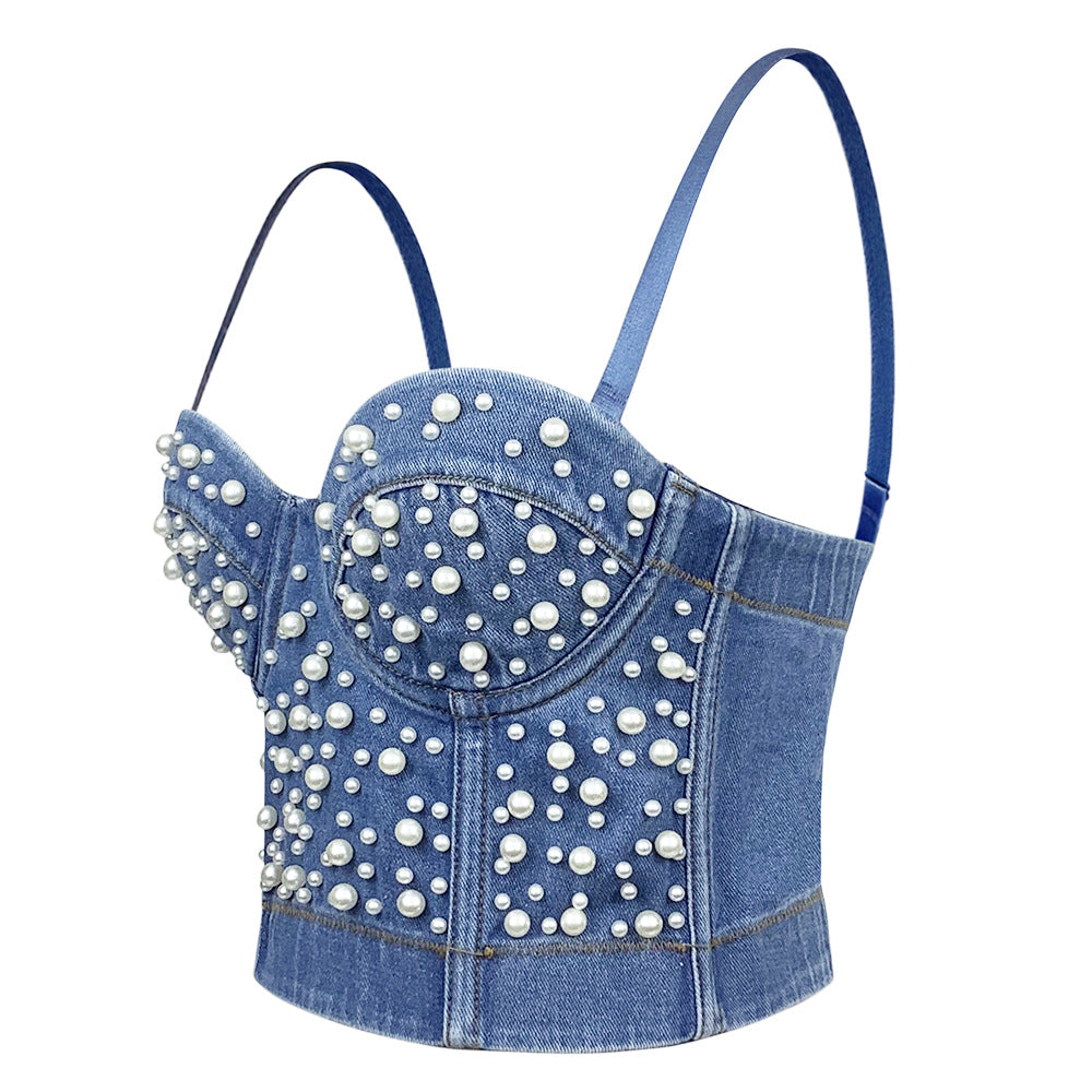 Womens Denim Bustier Vest by Royal Closet