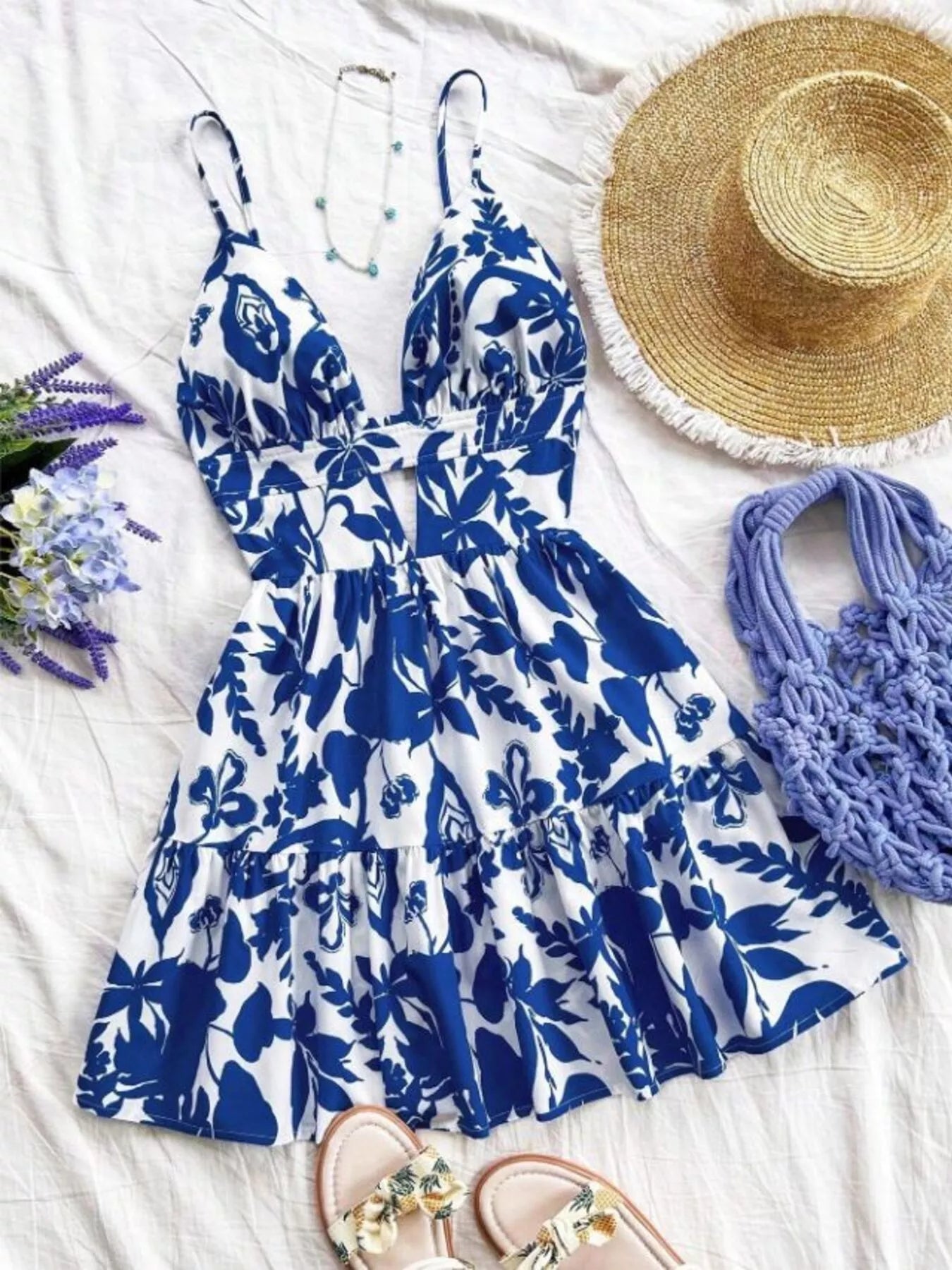Floral Print V-Neck Tiered Mini Dress by Trendsi