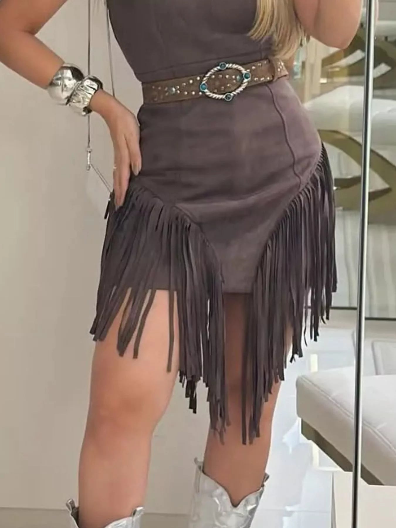 Sleeveless Fringed Mini Dress by Trendsi