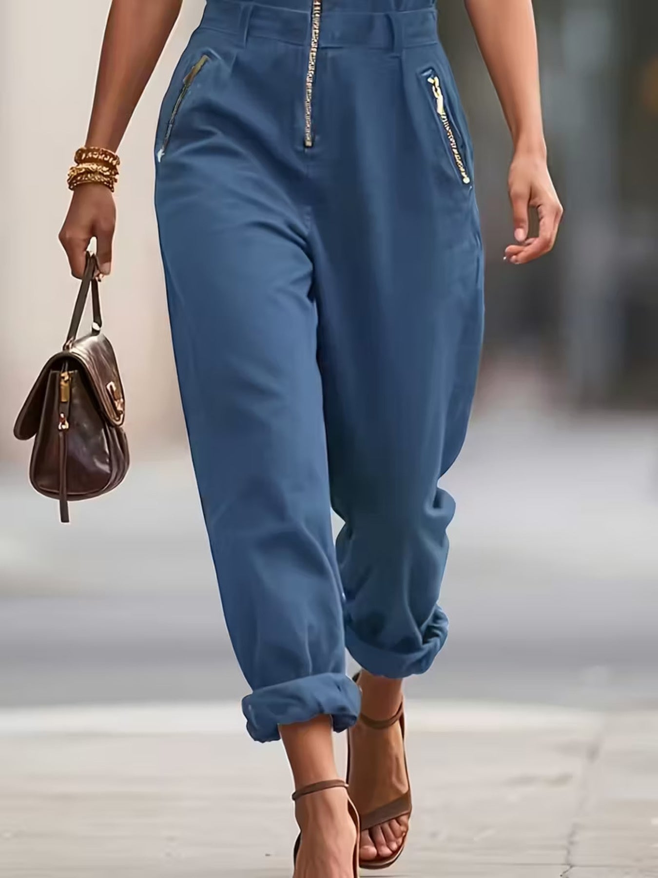 Womans Sleeveless Zip-Up Jumpsuit by Trendsi