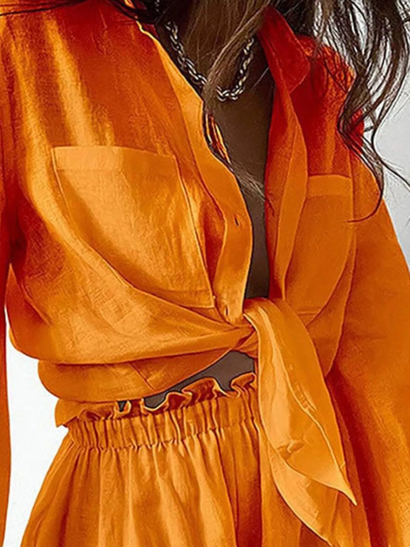 Button Up Long Sleeve Shirt and Shorts Set by Trendsi