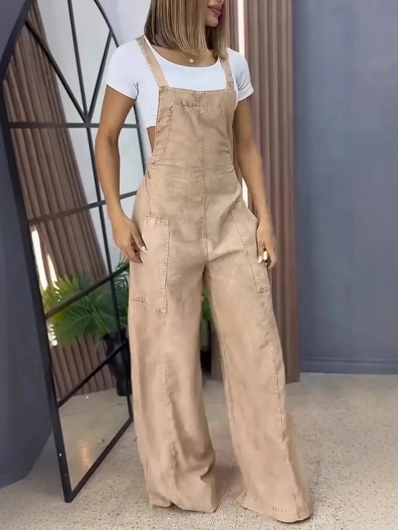 Full Size Wide Leg Washed Denim Overalls Plus Size by Trendsi