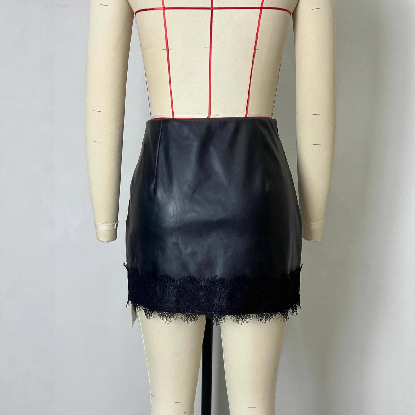 Matte High-Waist Sheath Leather Skirt PU Leather Zipper Short Skirt by Royal Closet