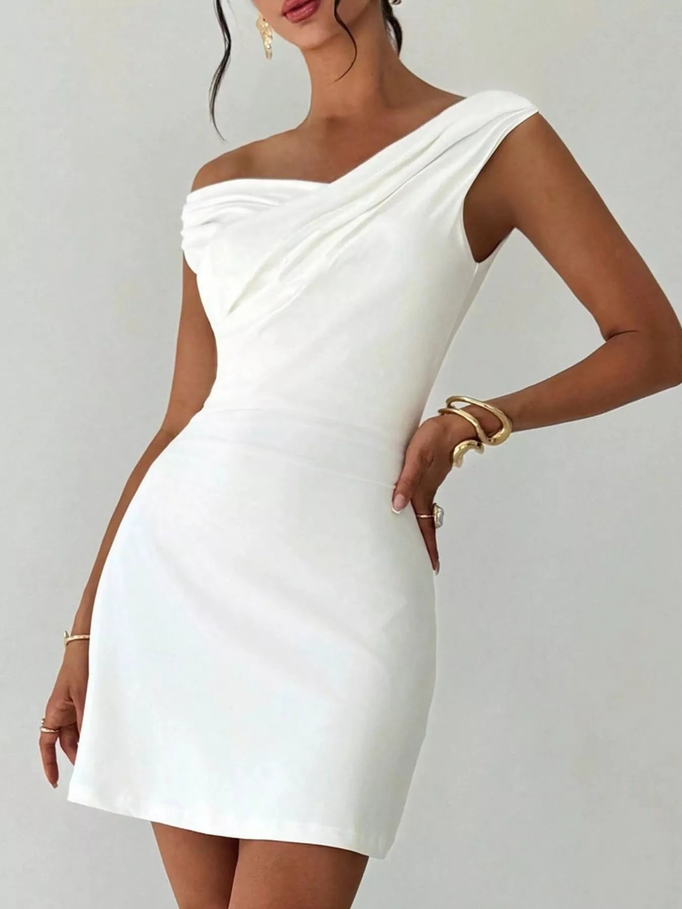 Elegant Off-Shoulder Draped Mini Dress by Trendsi