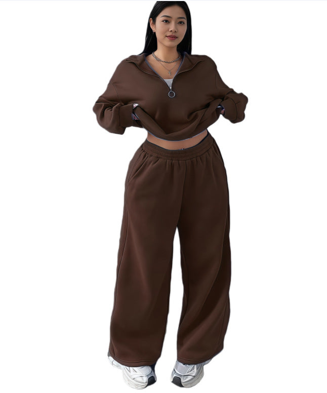 Womens Half-Zip Pullover Hoodie And Pants Two-Piece Set by Royal Closet