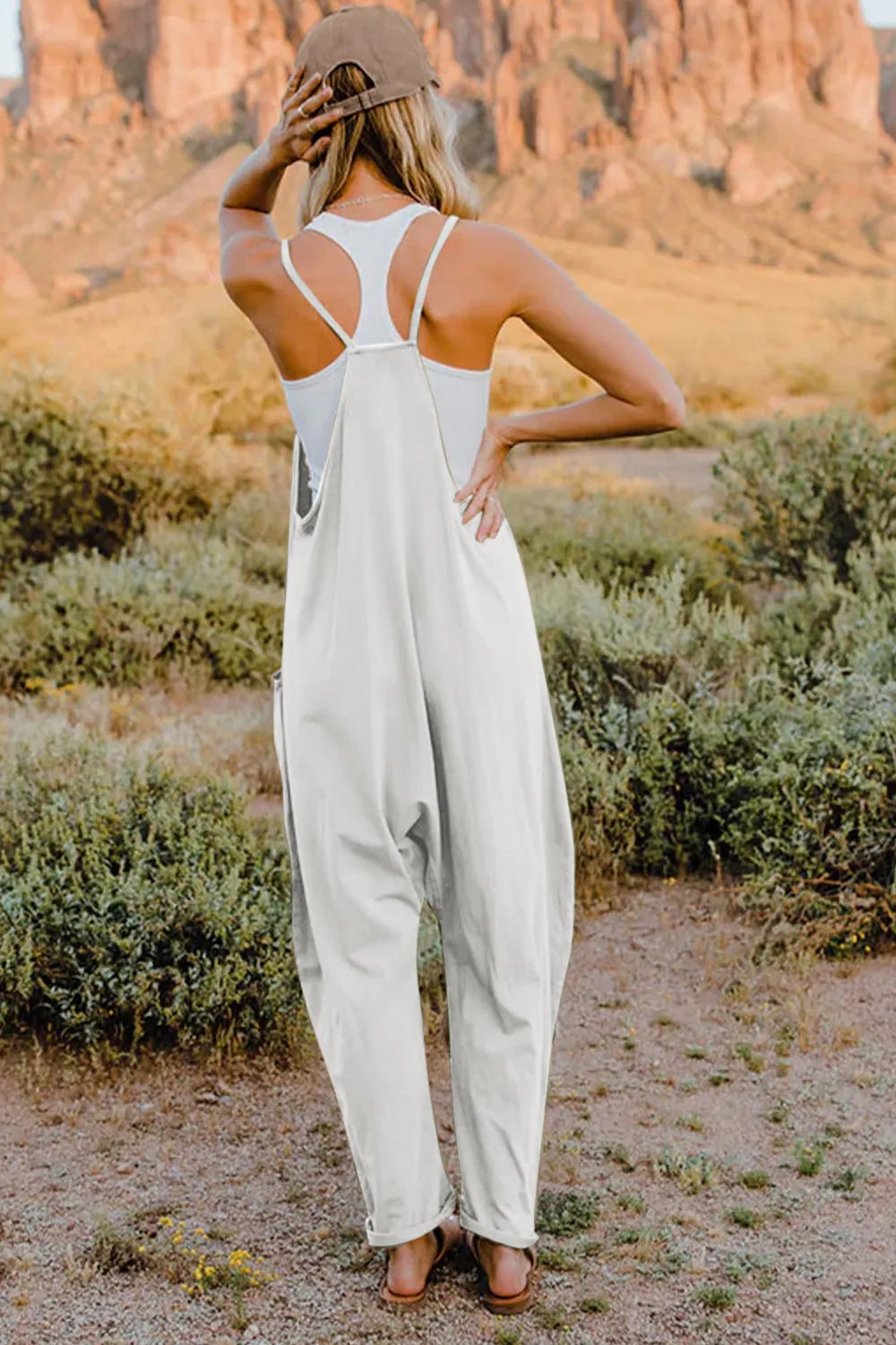 Double Take Full Size V-Neck Sleeveless Jumpsuit with Pockets by Trendsi