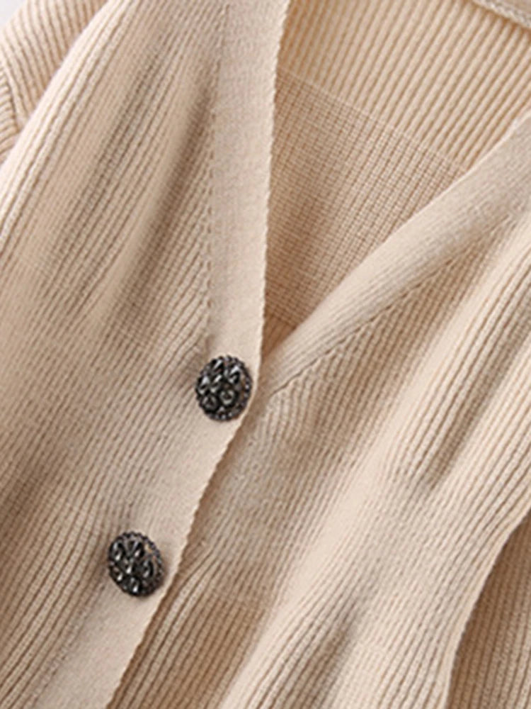 Elegant Knited Two-piece Set Women's V-neck Single Breasted Cardigan With Short Skirts Female by eprolo