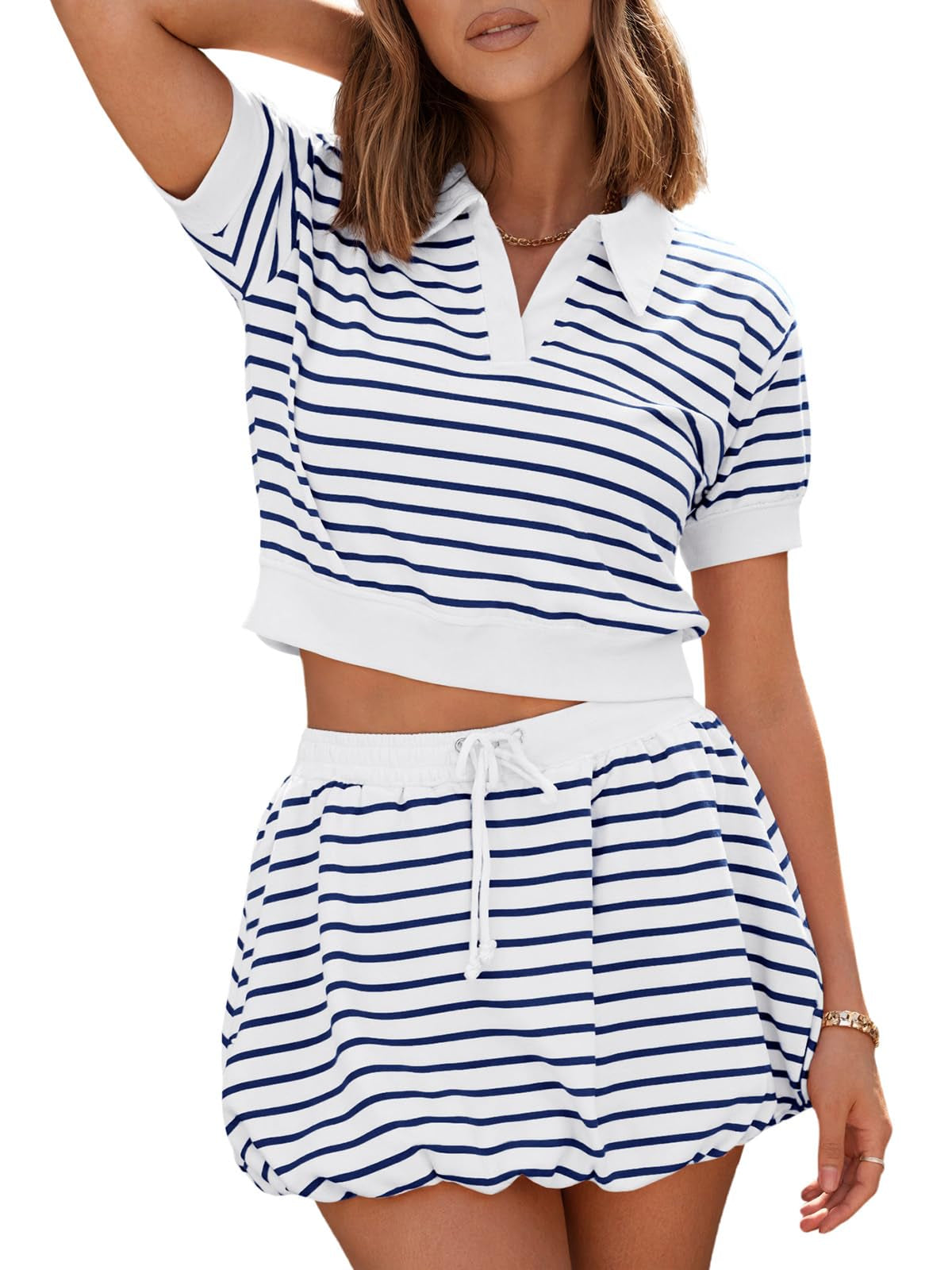 Fisoew Womens Stripped Skort Set and Top by Royal Closet
