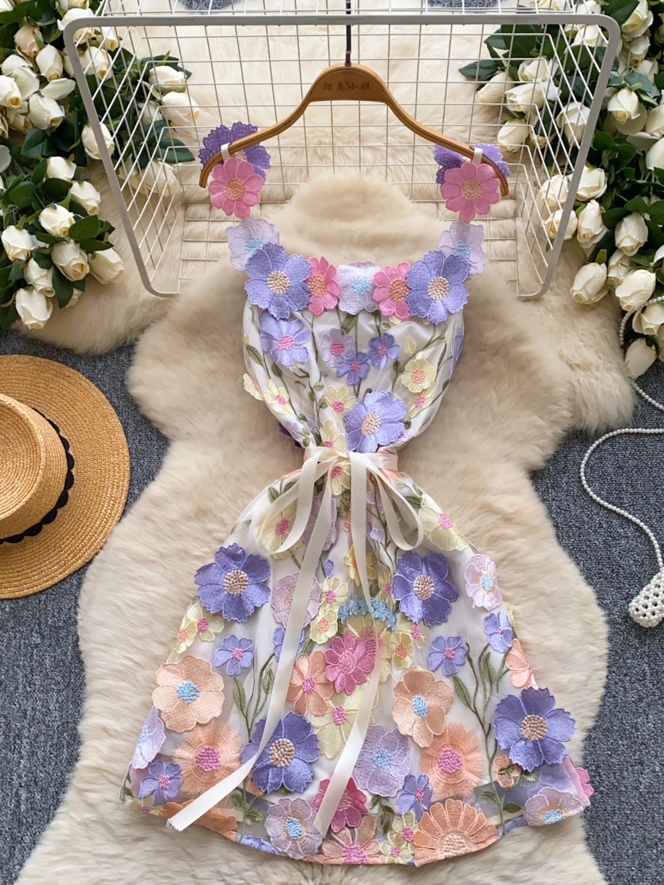 Floral Tie Waist Mini Dress by Trendsi