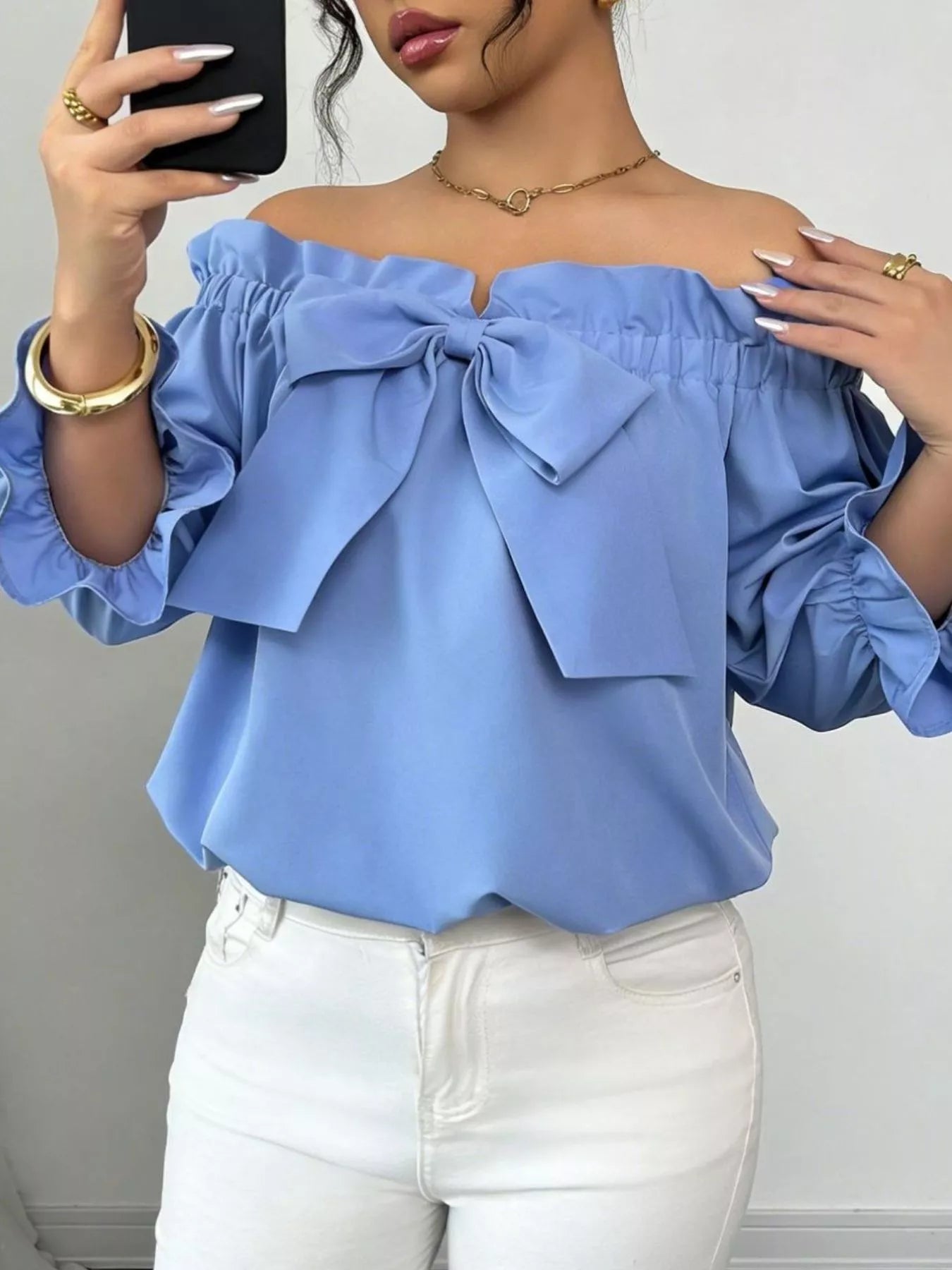 Bow Flounce Sleeve Blouse by Trendsi