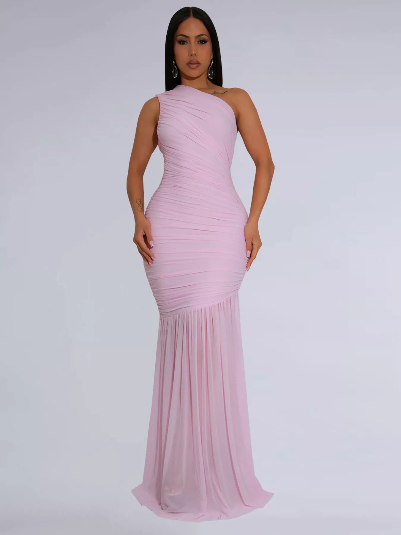 One-Shoulder Ruched Bodycon Maxi Dress by Trendsi
