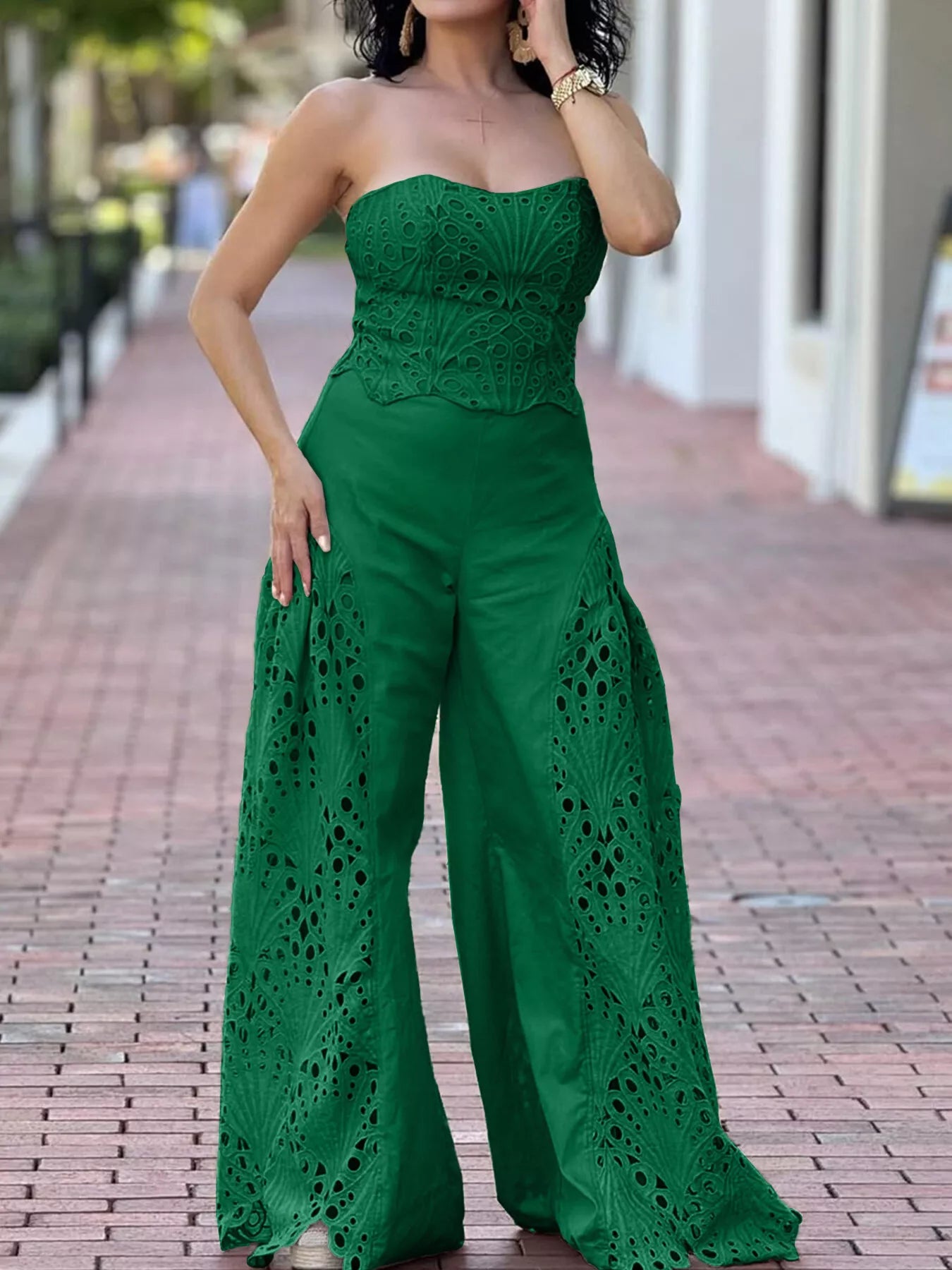 Hollow-Out Tube Top and Pants Two-Piece Set by Trendsi