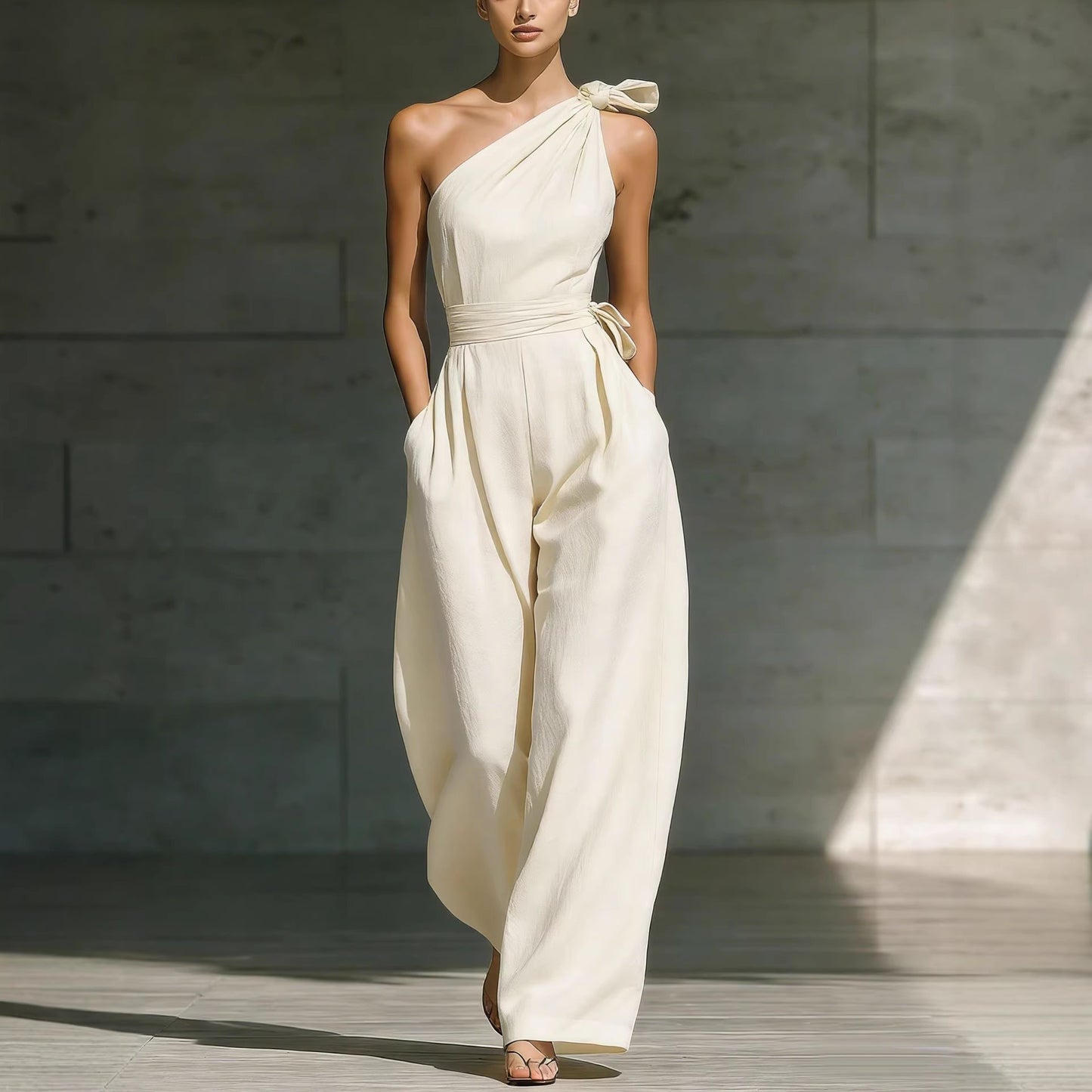 Womens Off-Shoulder Belted Jumpsuit by Royal Closet